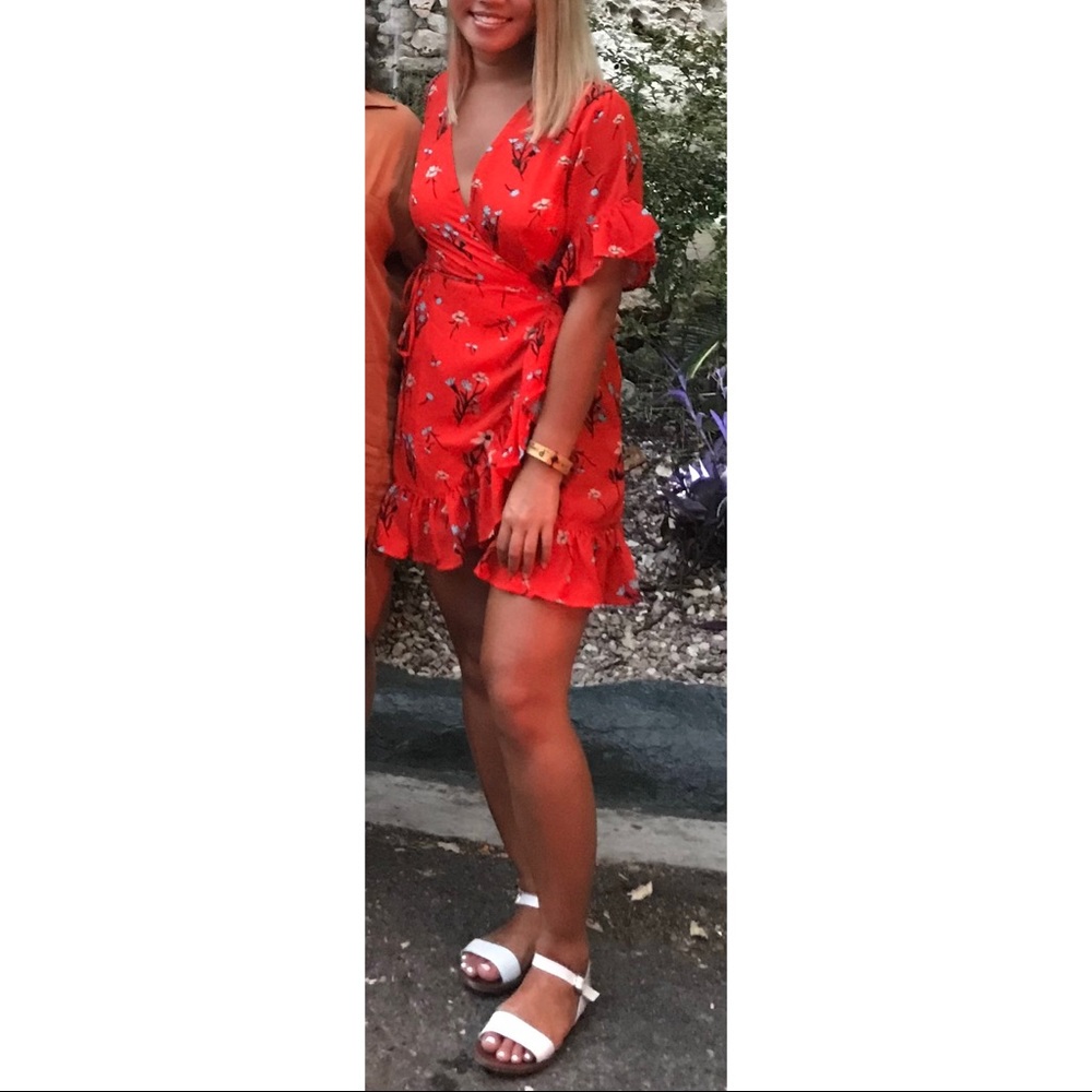 2/$20 Red Floral Wrap Dress